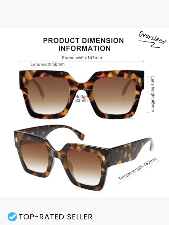 Vintage Oversized Square Sunglasses Retro UV400 Protection main image 5